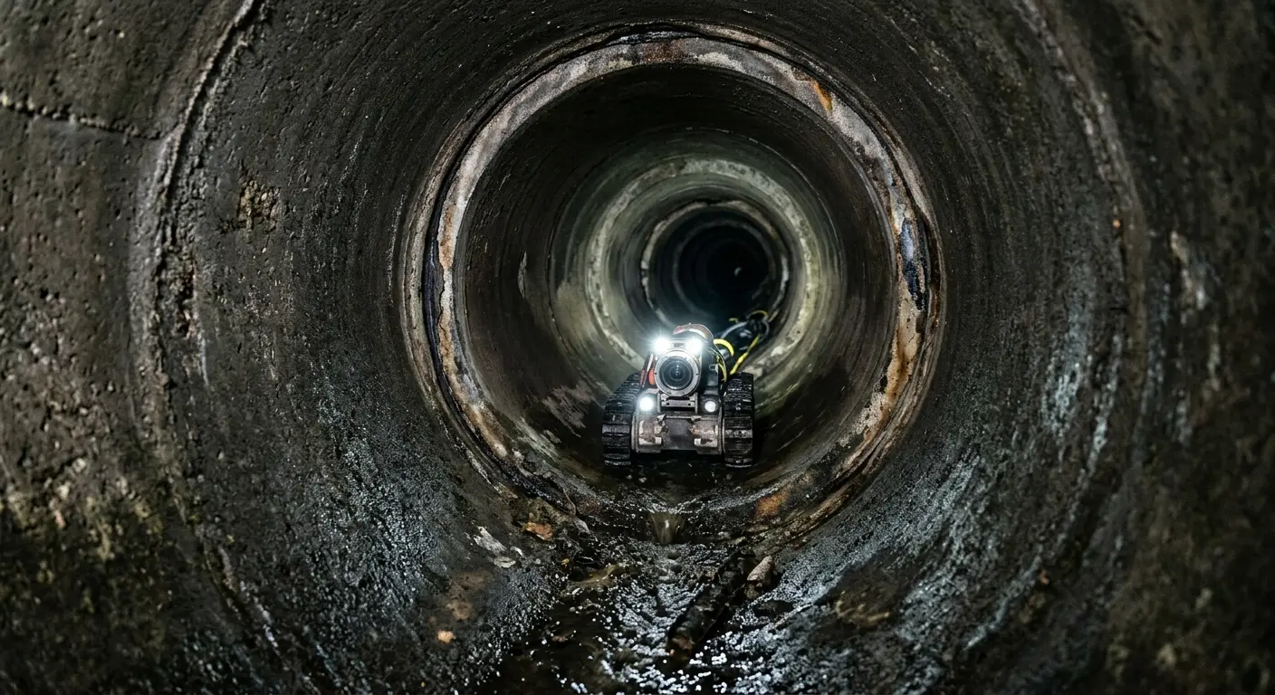 Robotic sewer camera inspecting pipe interior for Sewer Line Cleaning in Vergennes